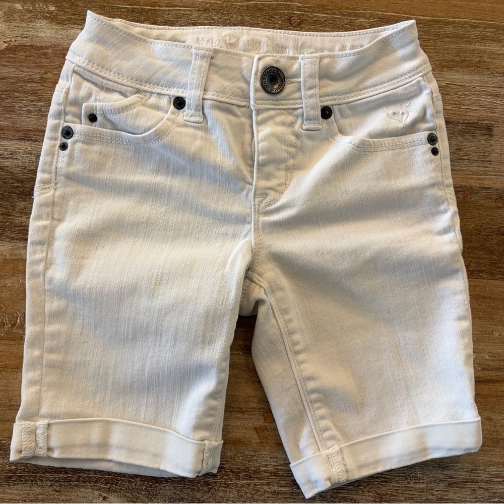 Justice Premium Girls White Stretch Denim Bermuda Shorts, Size 8 S - Picture 5 of 11